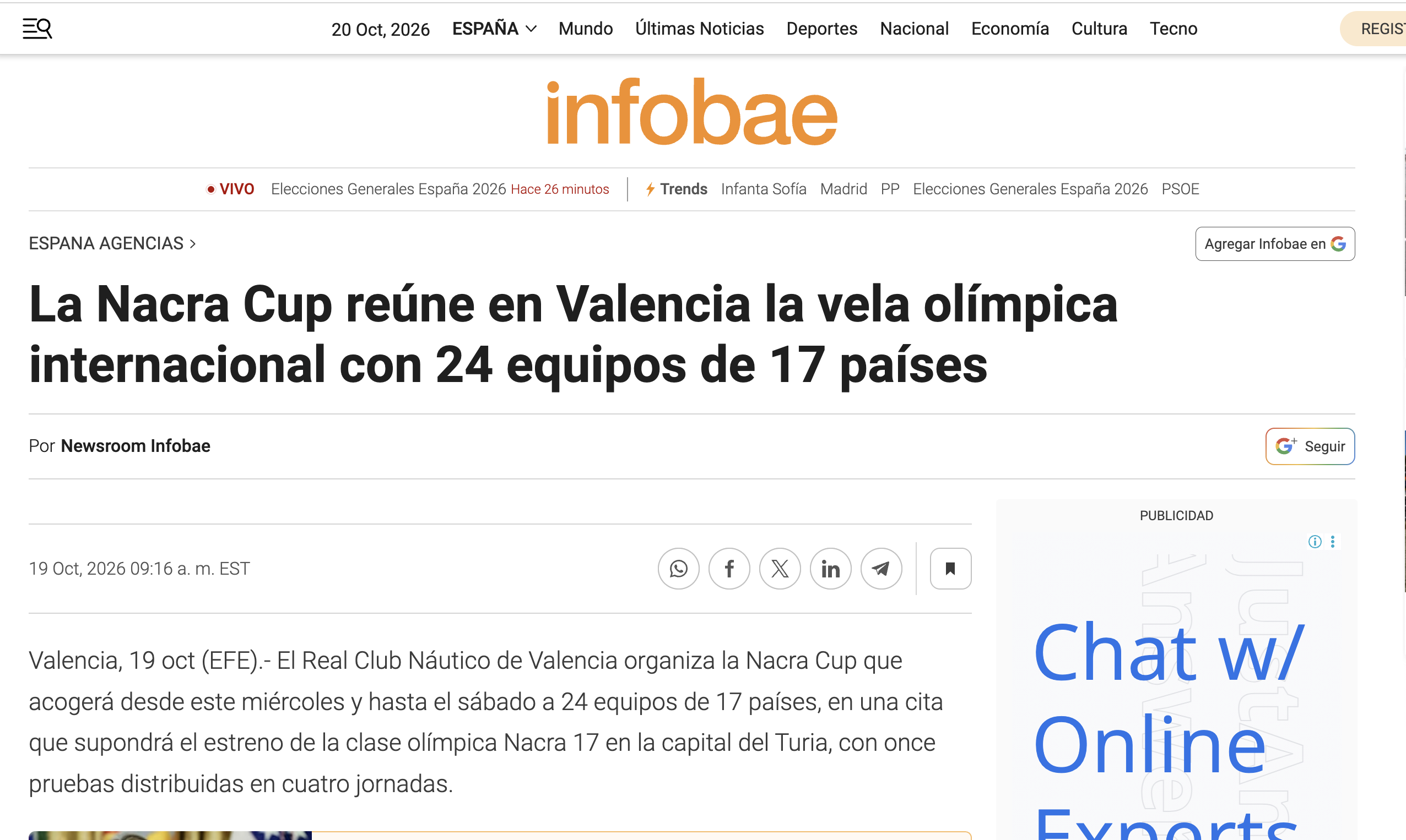 La Nacra Cup reúne en Valencia la vela olímpica internacional con 24 equipos de 17 países